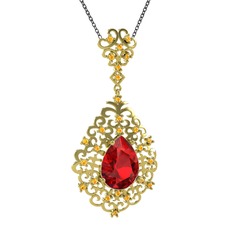 Garnet ve sitrin 14 ayar altın kolye (40 cm gümüş rolo zincir)
