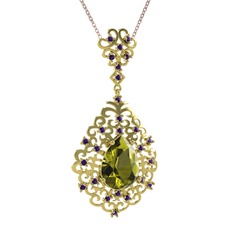 Peridot ve ametist 8 ayar altın kolye (40 cm rose altın rolo zincir)