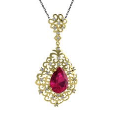 Dalila Kolye - Rodolit garnet ve pırlanta 8 ayar altın kolye (0.52 karat, 40 cm gümüş rolo zincir) #be4qot