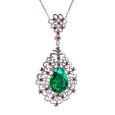 Dalila Kolye - Yeşil kuvars ve rodolit garnet 8 ayar beyaz altın kolye (40 cm rose altın rolo zincir) #cl2ymc