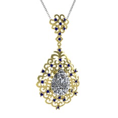 Dalila Kolye - Swarovski ve lab safir 14 ayar altın kolye (40 cm beyaz altın rolo zincir) #clirtc