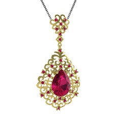 Rodolit garnet 925 ayar altın kaplama gümüş kolye (40 cm gümüş rolo zincir)