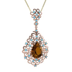 Dalila Kolye - Dumanlı kuvars ve akuamarin 8 ayar rose altın kolye (40 cm altın rolo zincir) #cubpat