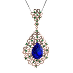 Dalila Kolye - Lab safir ve yeşil kuvars 14 ayar rose altın kolye (40 cm gümüş rolo zincir) #d6361r