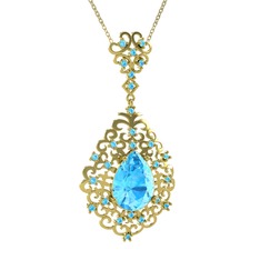 Dalila Kolye - Akuamarin 18 ayar altın kolye (40 cm gümüş rolo zincir) #dawqaj