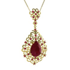Kök yakut ve rodolit garnet 14 ayar altın kolye (40 cm altın rolo zincir)
