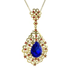 Lab safir ve garnet 8 ayar altın kolye (40 cm altın rolo zincir)