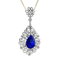 Dalila Kolye - Lab safir ve pırlanta 14 ayar beyaz altın kolye (0.52 karat, 40 cm gümüş rolo zincir) #dql84e