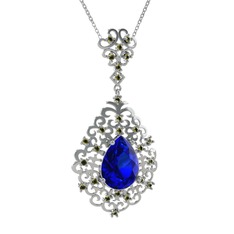 Dalila Kolye - Lab safir ve peridot 8 ayar beyaz altın kolye (40 cm beyaz altın rolo zincir) #dw04nq