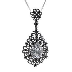 Dalila Kolye - Beyaz zirkon ve siyah zirkon 925 ayar siyah rodyum kaplama gümüş kolye (40 cm gümüş rolo zincir) #e0slg2
