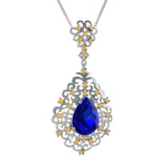 Dalila Kolye - Lab safir ve sitrin 14 ayar beyaz altın kolye (40 cm rose altın rolo zincir) #e3ndz7