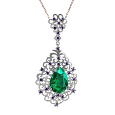 Dalila Kolye - Yeşil kuvars ve ametist 14 ayar beyaz altın kolye (40 cm rose altın rolo zincir) #e4ii5r
