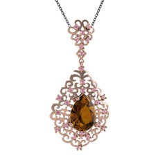Dalila Kolye - Dumanlı kuvars ve pembe kuvars 925 ayar rose altın kaplama gümüş kolye (40 cm gümüş rolo zincir) #e978p8