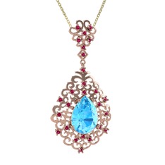 Dalila Kolye - Akuamarin ve rodolit garnet 14 ayar rose altın kolye (40 cm altın rolo zincir) #ewx1bt