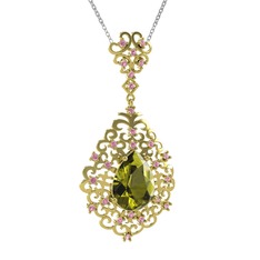 Dalila Kolye - Peridot ve pembe kuvars 18 ayar altın kolye (40 cm beyaz altın rolo zincir) #f7jx2h