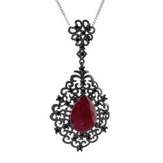 Dalila Kolye - Kök yakut ve siyah zirkon 925 ayar siyah rodyum kaplama gümüş kolye (40 cm gümüş rolo zincir) #fbu6lx