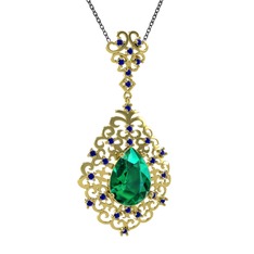 Yeşil kuvars ve lab safir 925 ayar altın kaplama gümüş kolye (40 cm gümüş rolo zincir)