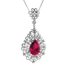 Dalila Kolye - Rodolit garnet ve swarovski 8 ayar beyaz altın kolye (40 cm beyaz altın rolo zincir) #gfaghv