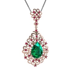 Yeşil kuvars ve rodolit garnet 18 ayar rose altın kolye (40 cm gümüş rolo zincir)