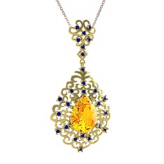 Dalila Kolye - Sitrin ve lab safir 8 ayar altın kolye (40 cm rose altın rolo zincir) #h217c8