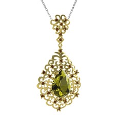Dalila Kolye - Peridot ve dumanlı kuvars 8 ayar altın kolye (40 cm beyaz altın rolo zincir) #h24o9t