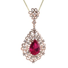 Dalila Kolye - Rodolit garnet ve swarovski 8 ayar rose altın kolye (40 cm altın rolo zincir) #hdlrdw