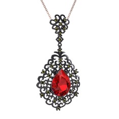 Dalila Kolye - Garnet ve peridot 925 ayar siyah rodyum kaplama gümüş kolye (40 cm rose altın rolo zincir) #hm4p1e