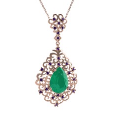 Dalila Kolye - Kök zümrüt ve ametist 14 ayar rose altın kolye (40 cm rose altın rolo zincir) #hm8183