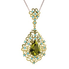 Dalila Kolye - Peridot ve akuamarin 18 ayar altın kolye (40 cm rose altın rolo zincir) #huoxao