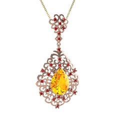 Dalila Kolye - Sitrin ve garnet 18 ayar rose altın kolye (40 cm gümüş rolo zincir) #i1buuu