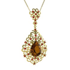 Dumanlı kuvars ve garnet 8 ayar altın kolye (40 cm altın rolo zincir)