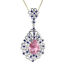 Dalila Kolye - Pembe kuvars ve lab safir 14 ayar beyaz altın kolye (40 cm altın rolo zincir) #i4vhgg