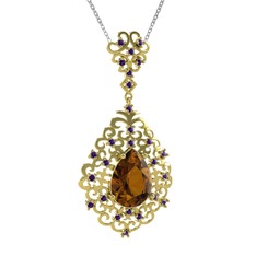 Dalila Kolye - Dumanlı kuvars ve ametist 925 ayar altın kaplama gümüş kolye (40 cm beyaz altın rolo zincir) #icwxmo