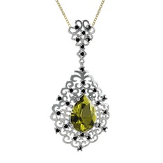 Dalila Kolye - Peridot ve siyah zirkon 14 ayar beyaz altın kolye (40 cm gümüş rolo zincir) #ieopph
