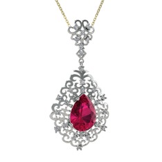 Dalila Kolye - Rodolit garnet ve swarovski 14 ayar beyaz altın kolye (40 cm altın rolo zincir) #igor96