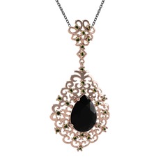 Siyah zirkon ve peridot 18 ayar rose altın kolye (40 cm gümüş rolo zincir)