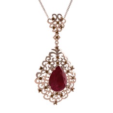 Kök yakut ve dumanlı kuvars 8 ayar rose altın kolye (40 cm rose altın rolo zincir)
