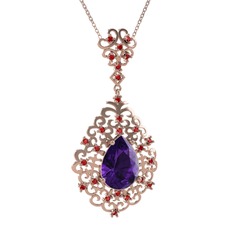 Dalila Kolye - Ametist ve garnet 925 ayar rose altın kaplama gümüş kolye (40 cm rose altın rolo zincir) #iuhiek