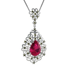 Dalila Kolye - Rodolit garnet ve peridot 925 ayar gümüş kolye (40 cm gümüş rolo zincir) #j0fcpv
