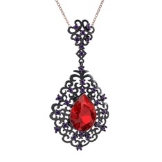 Dalila Kolye - Garnet ve ametist 925 ayar siyah rodyum kaplama gümüş kolye (40 cm rose altın rolo zincir) #j2i0oc