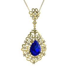 Dalila Kolye - Lab safir ve beyaz zirkon 18 ayar altın kolye (40 cm gümüş rolo zincir) #j663hw