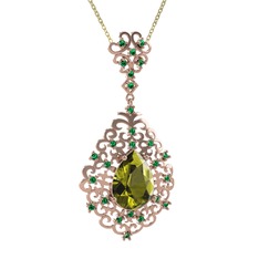 Dalila Kolye - Peridot ve yeşil kuvars 18 ayar rose altın kolye (40 cm gümüş rolo zincir) #j6vbiu