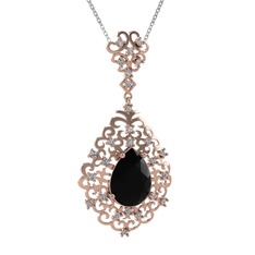 Dalila Kolye - Siyah zirkon ve pırlanta 8 ayar rose altın kolye (0.52 karat, 40 cm beyaz altın rolo zincir) #jj8kca