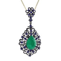 Dalila Kolye - Kök zümrüt ve lab safir 925 ayar siyah rodyum kaplama gümüş kolye (40 cm gümüş rolo zincir) #jza3xc