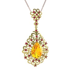 Dalila Kolye - Sitrin ve rodolit garnet 8 ayar altın kolye (40 cm rose altın rolo zincir) #k4dka2