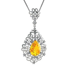 Dalila Kolye - Sitrin ve beyaz zirkon 925 ayar gümüş kolye (40 cm gümüş rolo zincir) #k4zyyo
