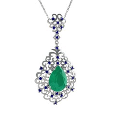 Dalila Kolye - Kök zümrüt ve lab safir 925 ayar gümüş kolye (40 cm beyaz altın rolo zincir) #k9b62k