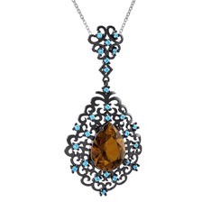 Dalila Kolye - Dumanlı kuvars ve akuamarin 925 ayar siyah rodyum kaplama gümüş kolye (40 cm gümüş rolo zincir) #kas9yc