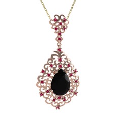 Dalila Kolye - Siyah zirkon ve rodolit garnet 14 ayar rose altın kolye (40 cm gümüş rolo zincir) #kbdwk0