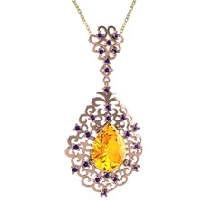 Dalila Kolye - Sitrin ve ametist 925 ayar rose altın kaplama gümüş kolye (40 cm gümüş rolo zincir) #koc6sf